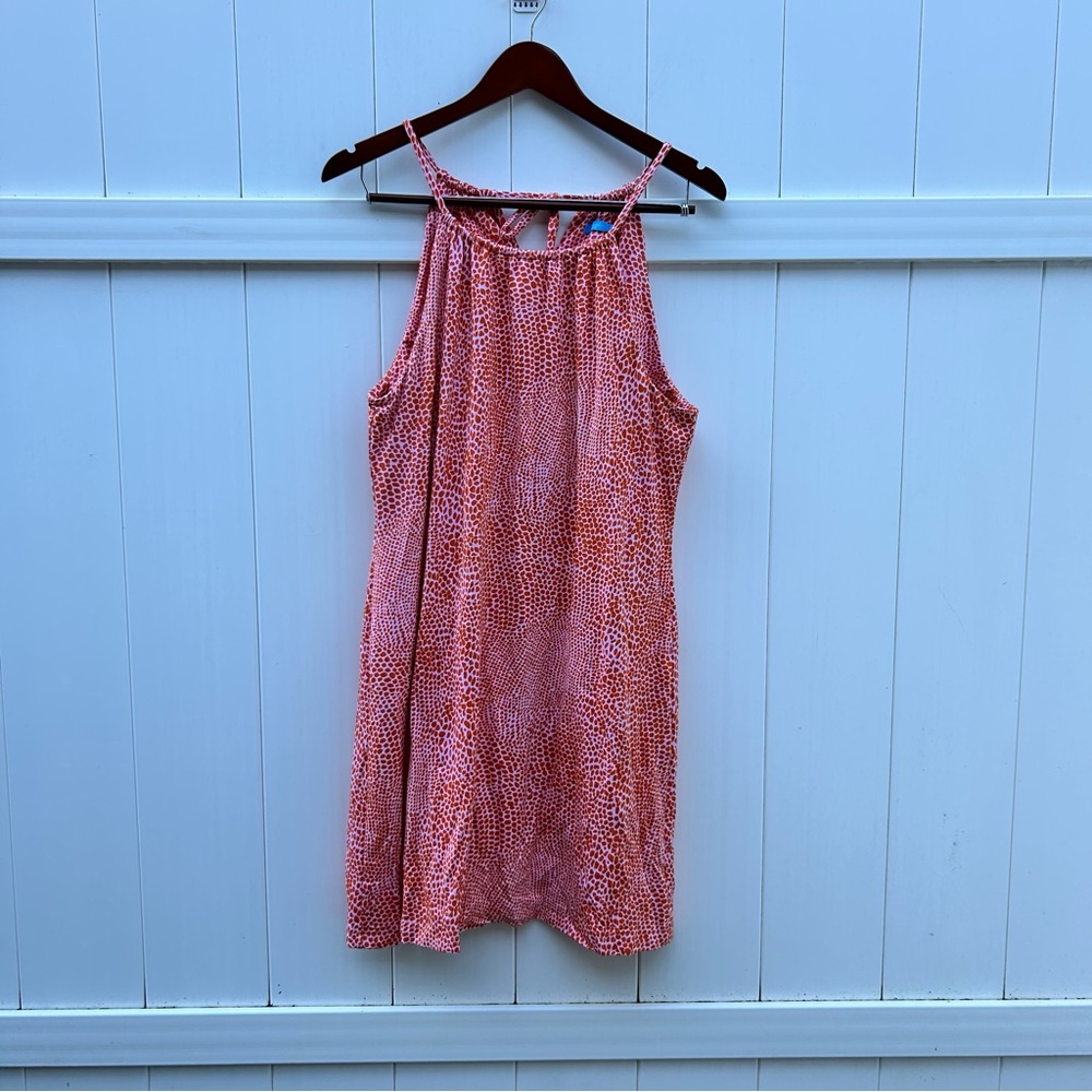 J. McLaughlin Hi-Neck A-Line Summer Orange Pink Dress | Size Large